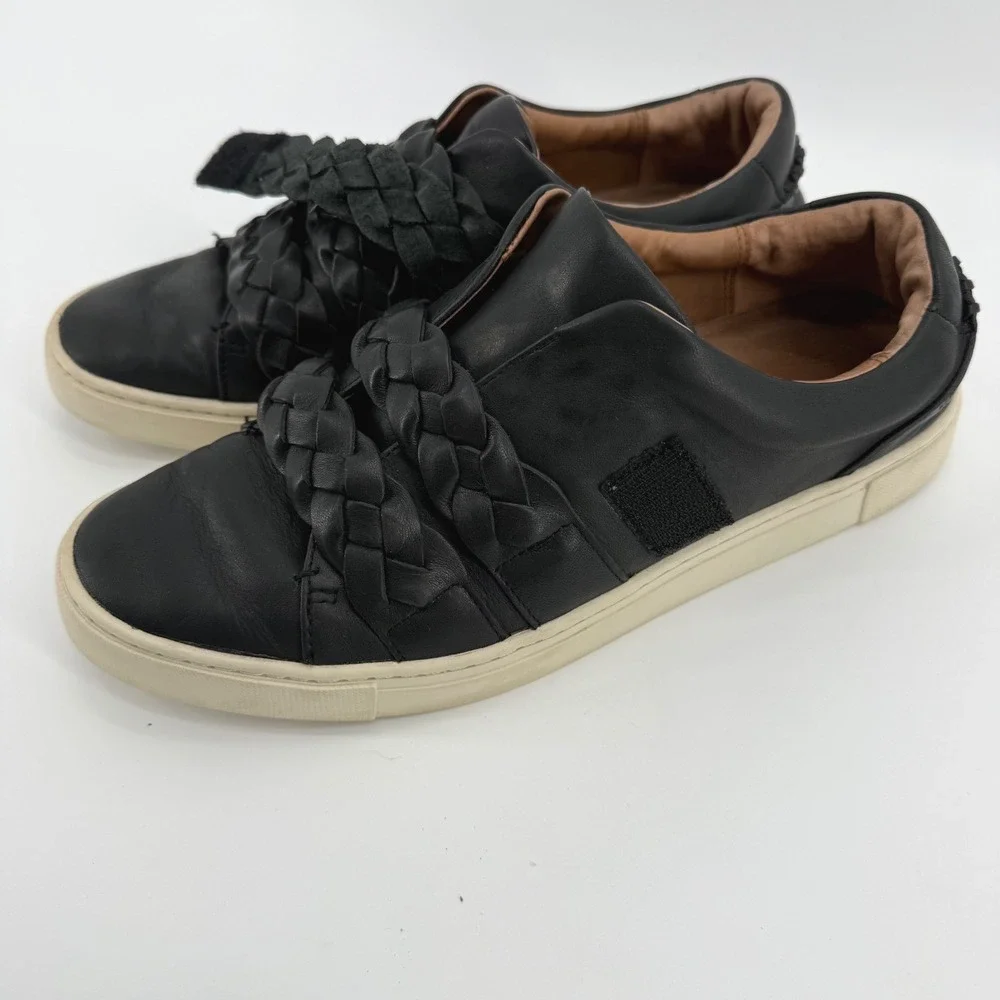 Frye Ivy Braid Strap Sneakers Black Leather Low Top Shoes Size 10 M 3471555-BLK